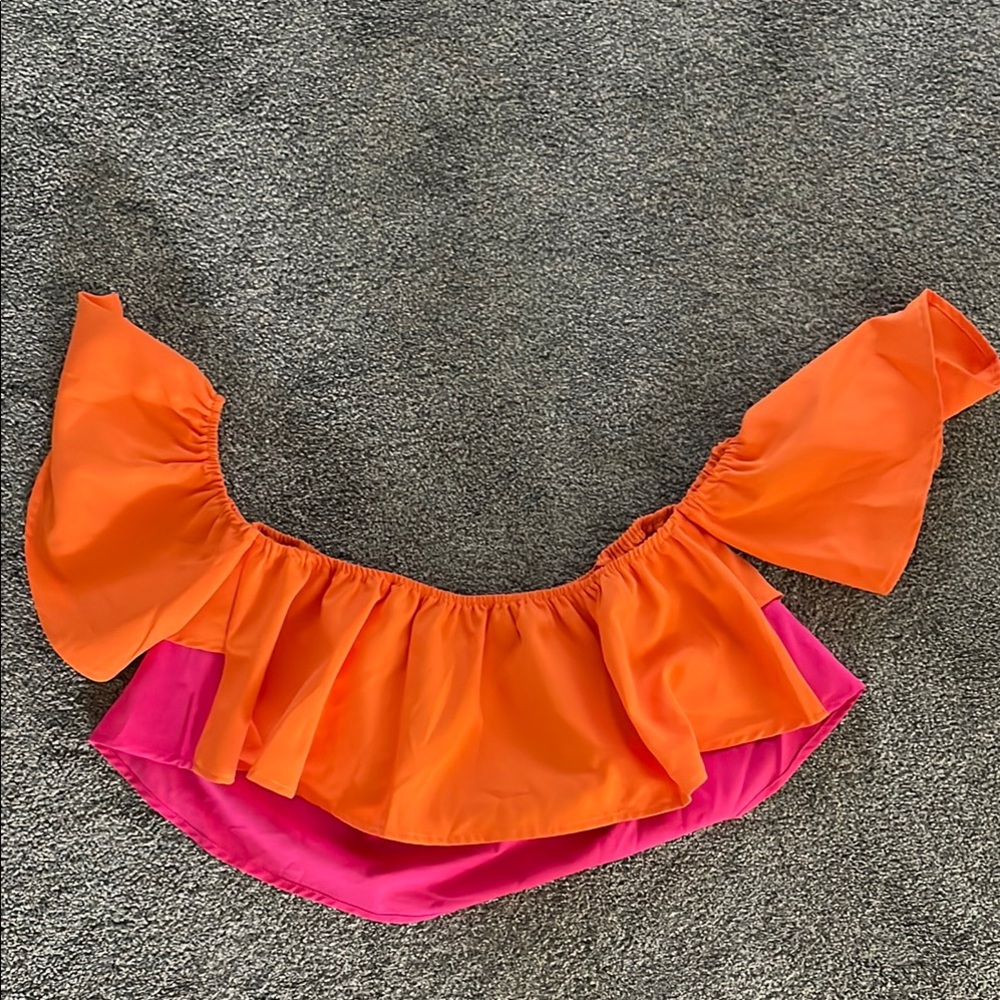 Vibrant Orange and Pink Off-Shoulder Top